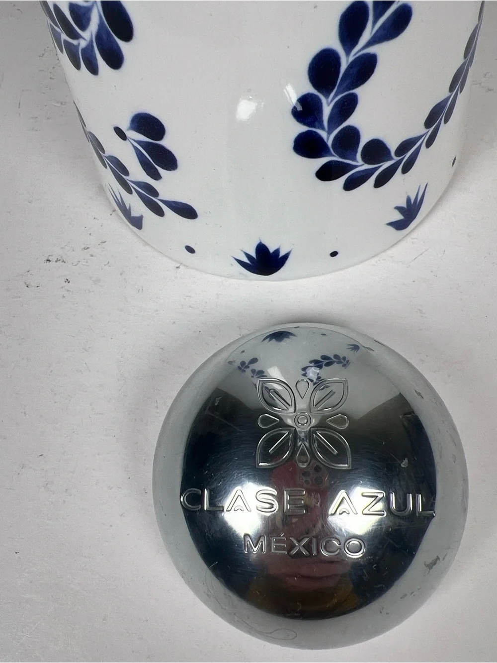 White Ceramic Accent Vase with Blue Floral Motif